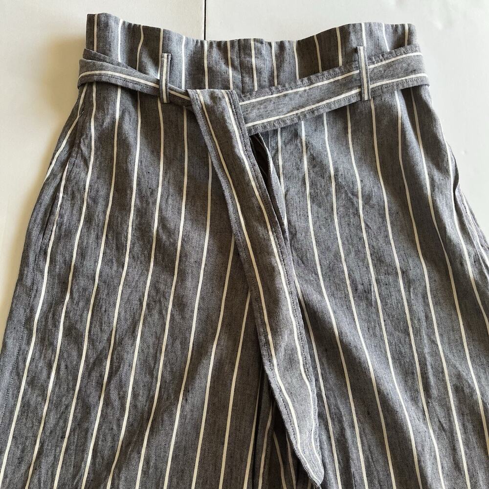 Theory Size 12 Wide Leg Belted Trousers Stripe Wither Linen Belt Pant Fl_ - Picture 2 of 9